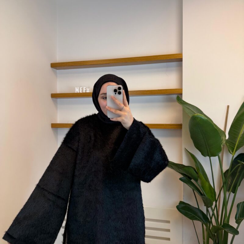 Oversize Peluş Kazak - Siyah