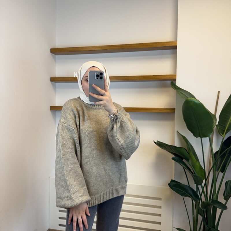 Oversize Balon Kol Triko Kazak - Vizon