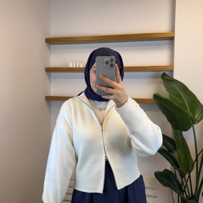 Yumuşak Dokulu Çift Fermuarlı Hırka - Ekru