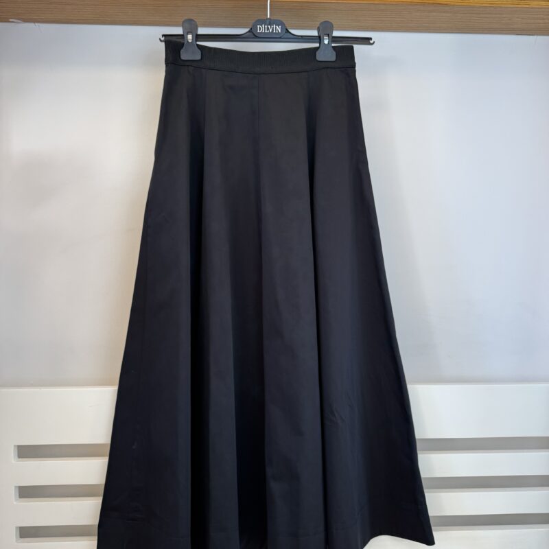 Dilvin Orta Bel Elastik Midi Etek - Siyah