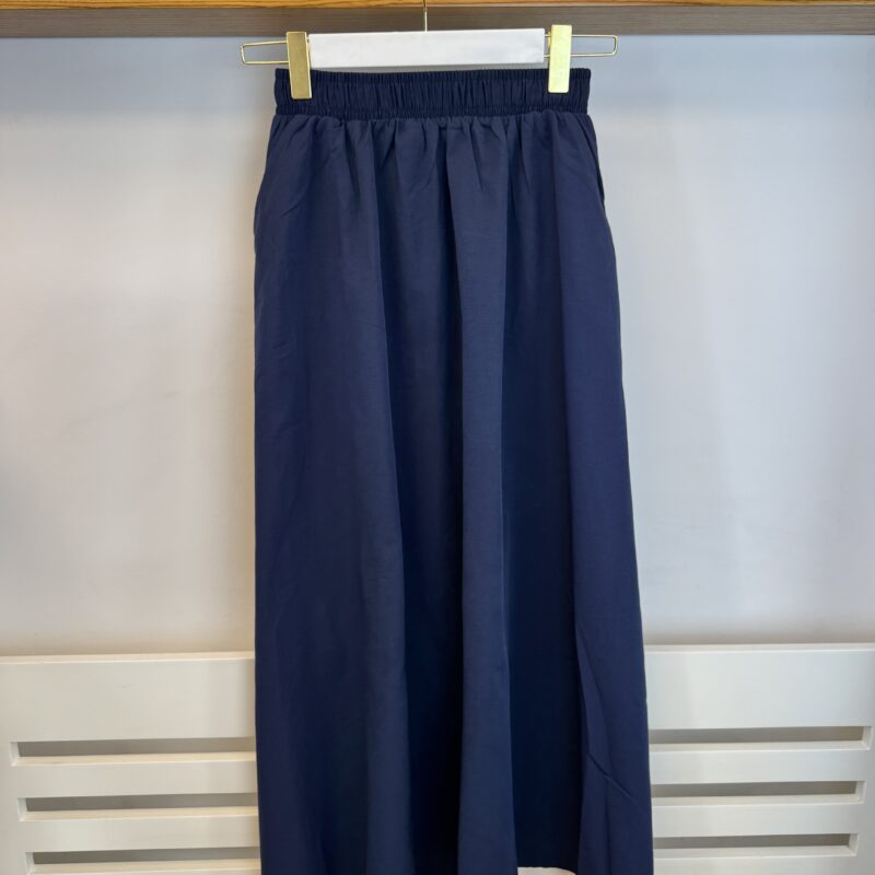 Lastikli Bel Midi Etek - Lacivert