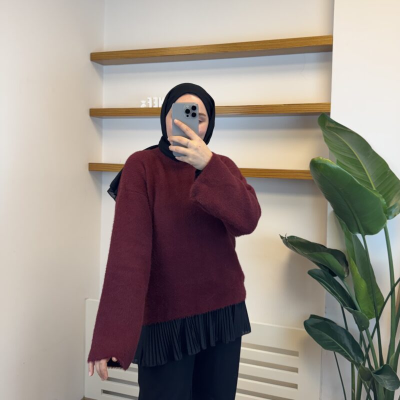 Yumuşak Dokulu Peluş Kazak - Bordo