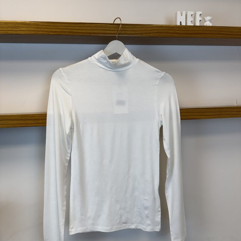 Dik Yaka Uzun Kollu Basic Bluz - Beyaz