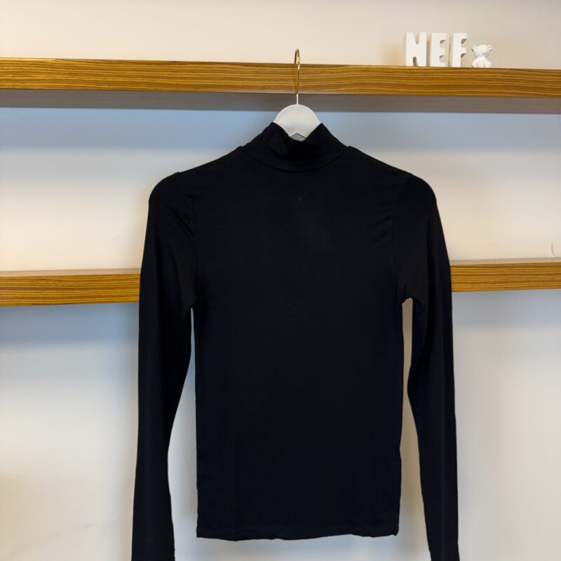 Dik Yaka Uzun Kollu Basic Bluz - Siyah