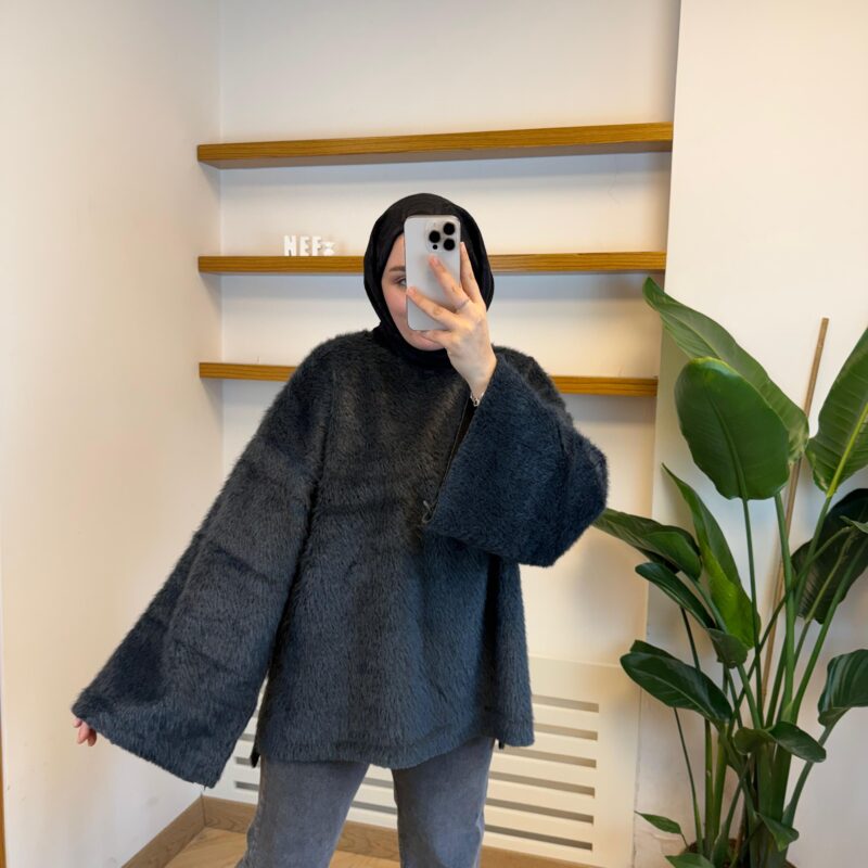 Oversize Peluş Kazak - Antrasit